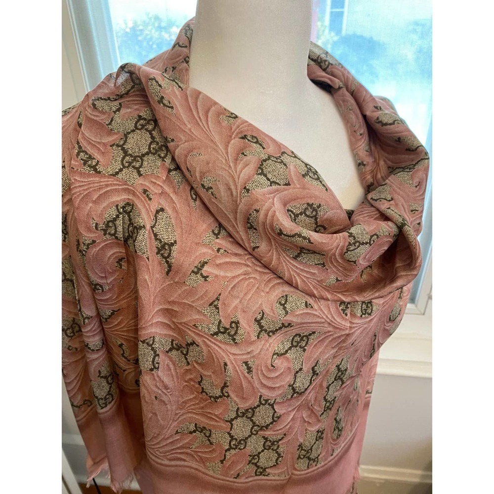 Gucci Pink Monogram Floral Jacquard Scarf Wrap